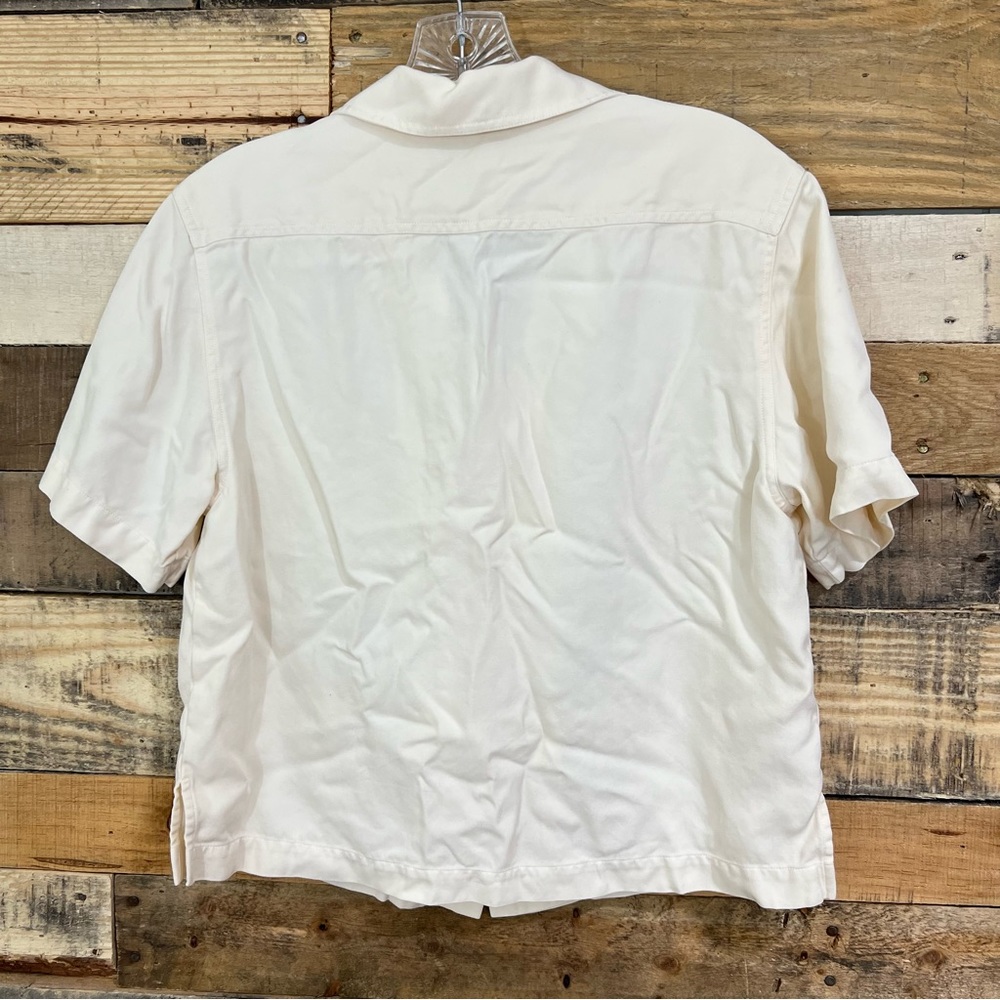 Tommy Bahama Silk Cream Buttondown Collared Cropped Top Size Small - Picture 3 of 4